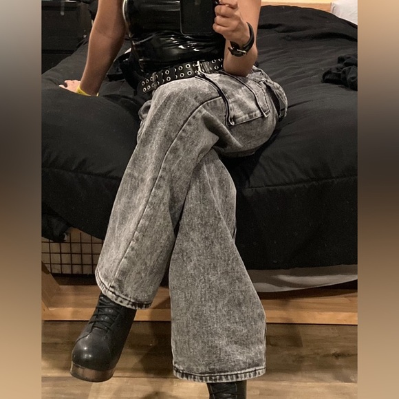 Momokrom Dolls Kill WASHED GREY LOW RISE BAGGY WIDE LEG JEANS - Picture 2 of 13